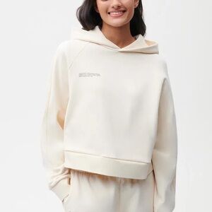 New Pangaia 365 Crop Cotton Hoodie Elderflower Beige color, size S